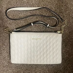 Karl Lagerfeld Ivory Quilted Clutch with Gold Chain. Preowned. Perfect Condition